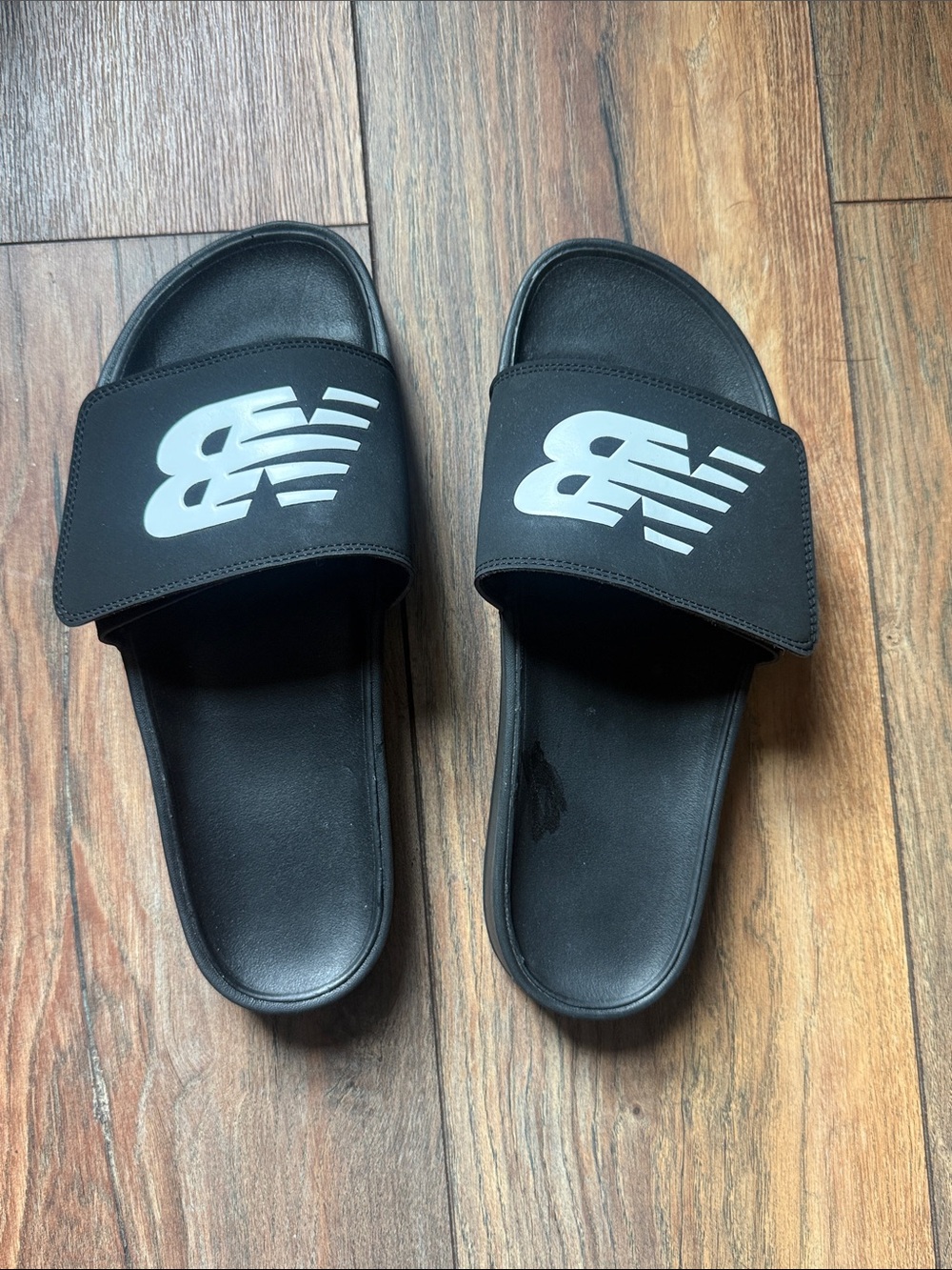 New Balance Black Slide Sandals with White NB Logo